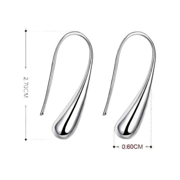 NWT Minimalist Teardrop Dangle Hook Earrings Sterling Silver 925 Stamped - Picture 6 of 8